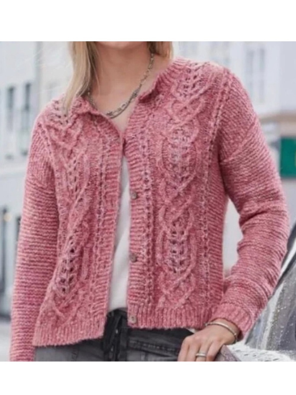 Sundance Safe Harbor Cable Knit Button Front Chunky Cardigan Size XS Oversized